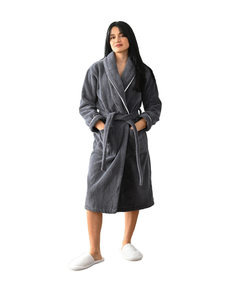 Peignoir mixte col chale avec bourdon...