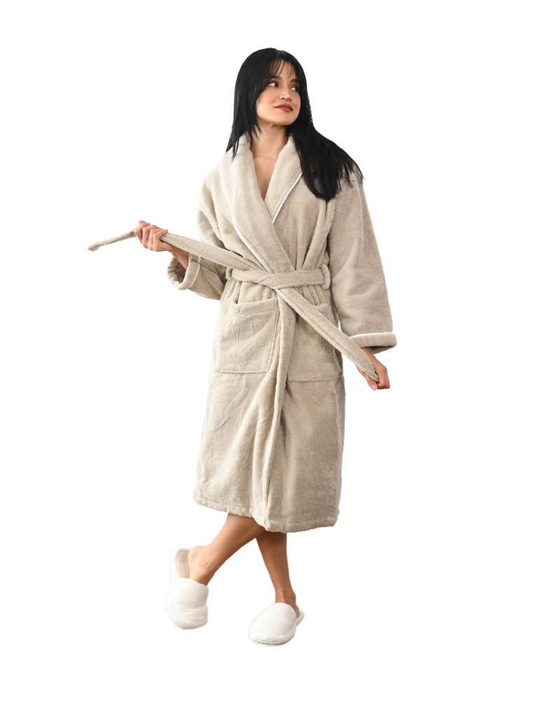 Peignoir mixte col chale avec bourdon...