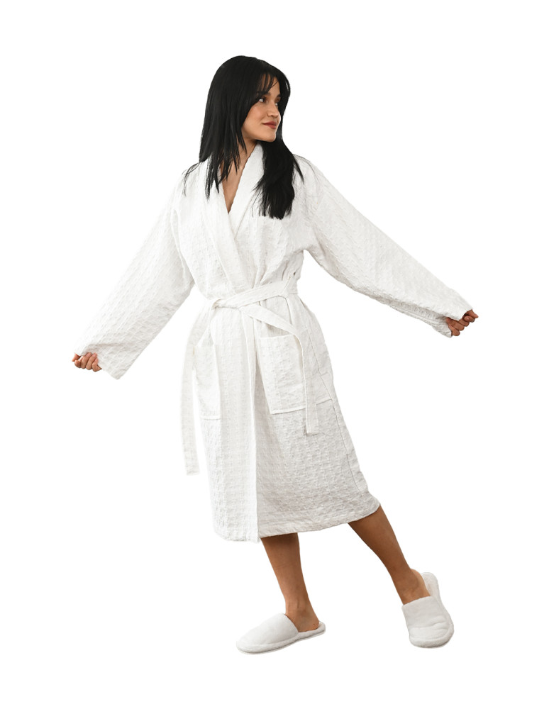 Peignoir mixte en coton WAFFLE KNOTE