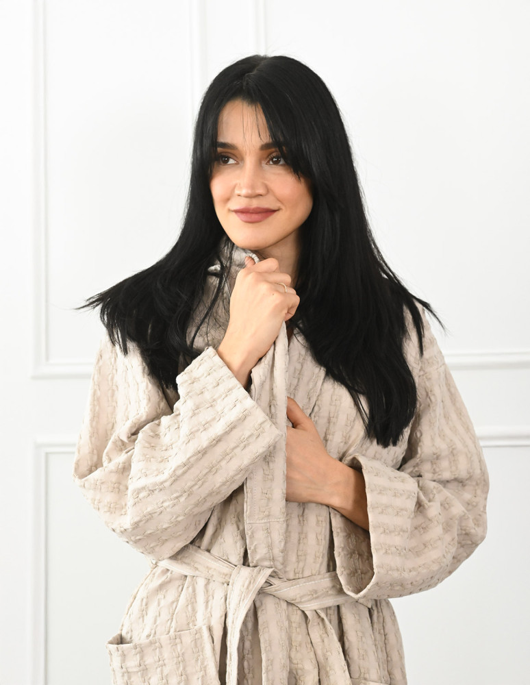 Peignoir mixte en coton WAFFLE KNOTE