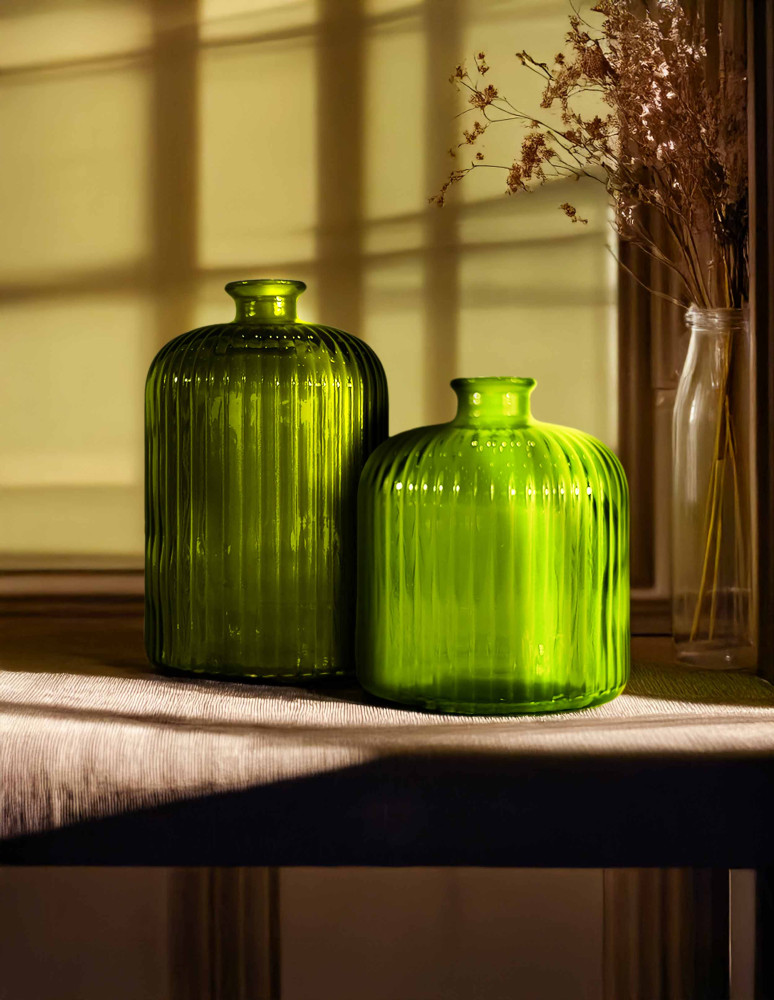 Vase en verre recyclé strié h 18 cm...