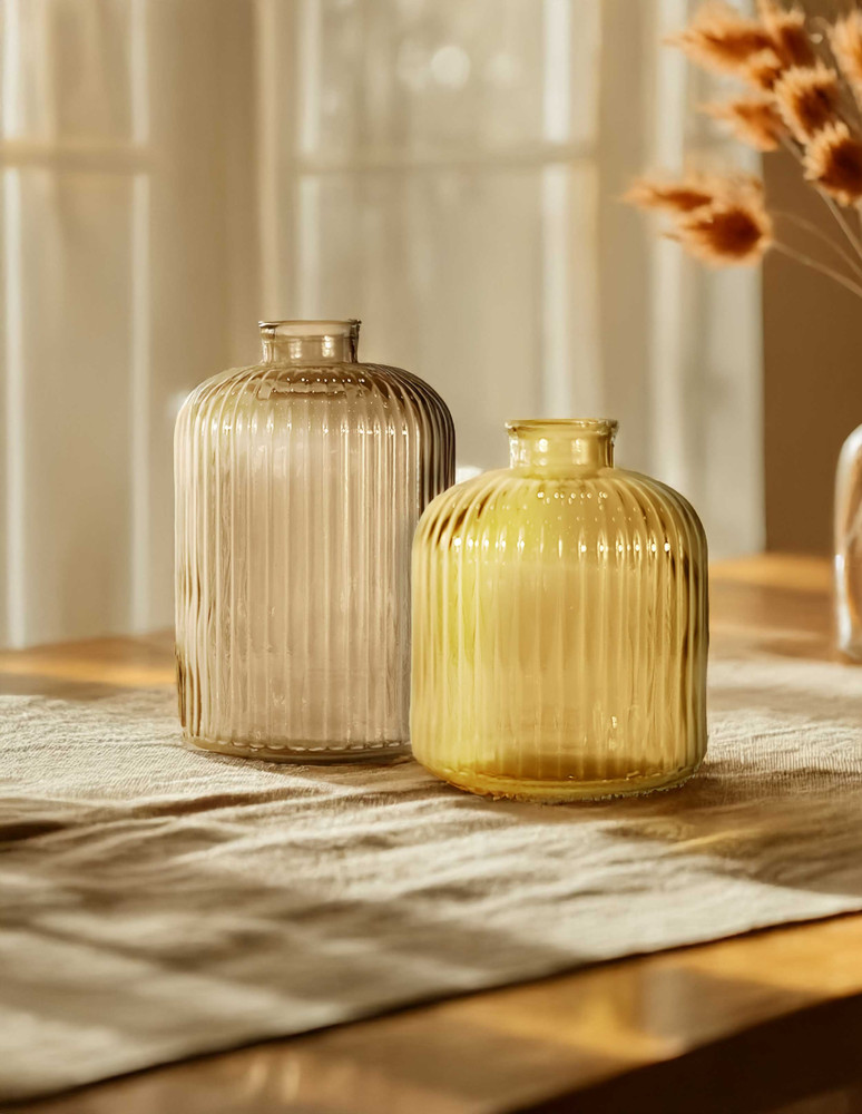 Vase en verre recyclé strié h 23 cm...