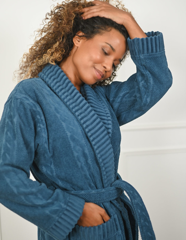 Peignoir mixte col châle jacquard...