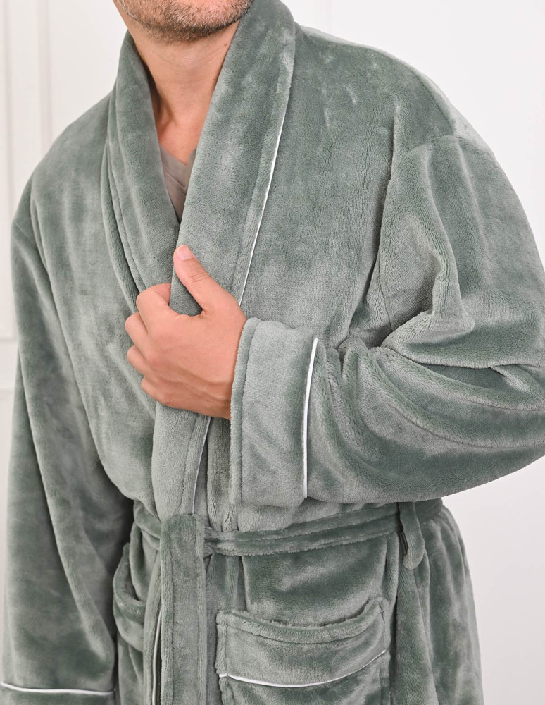 Peignoir polaire mixte avec passepoil...