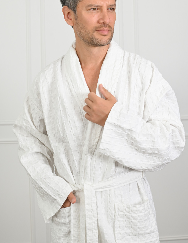 Peignoir mixte en coton WAFFLE KNOTE