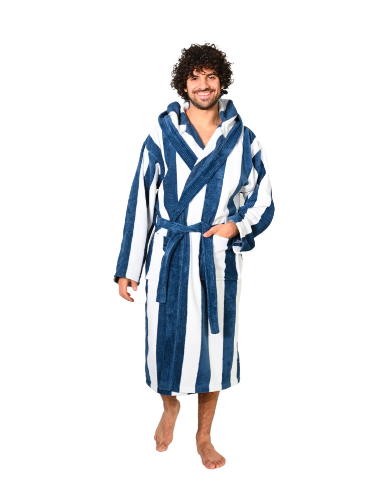 Peignoir adulte mixte rayé velours...