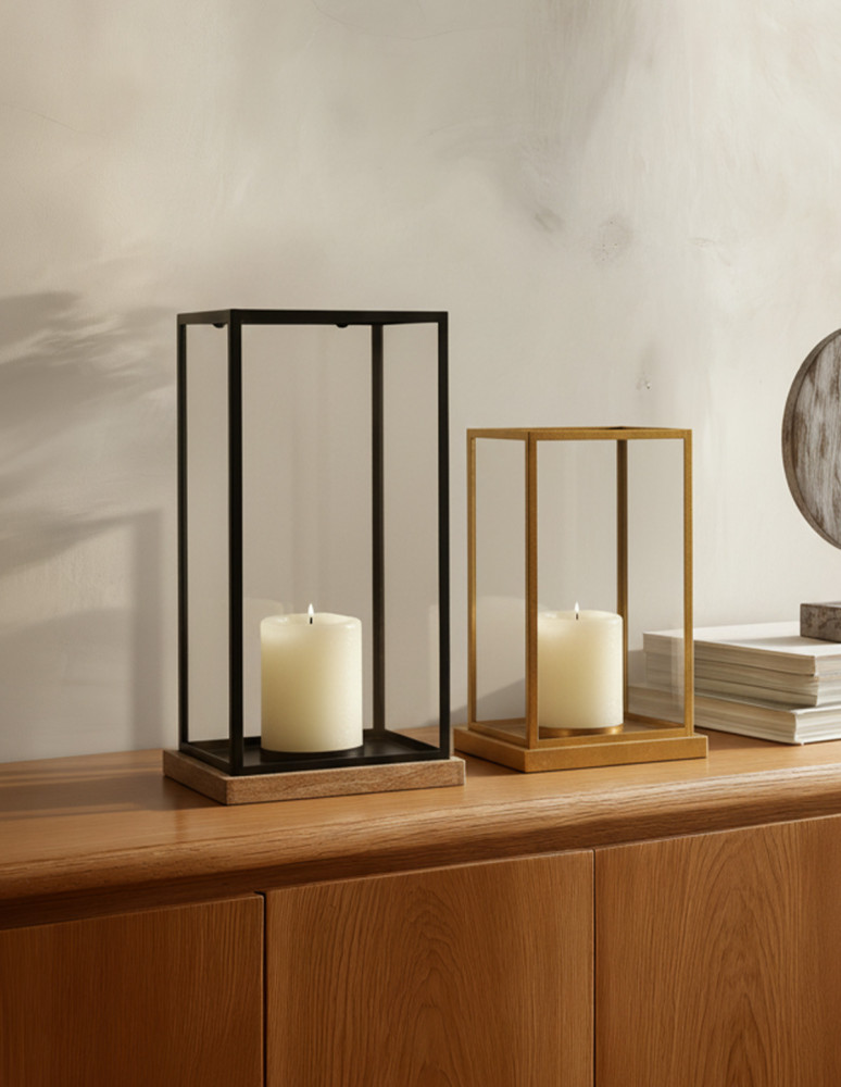 Photophore en métal et verre 40x22 cm...