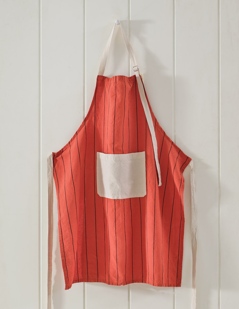 Tablier coton/lin à fines rayures...