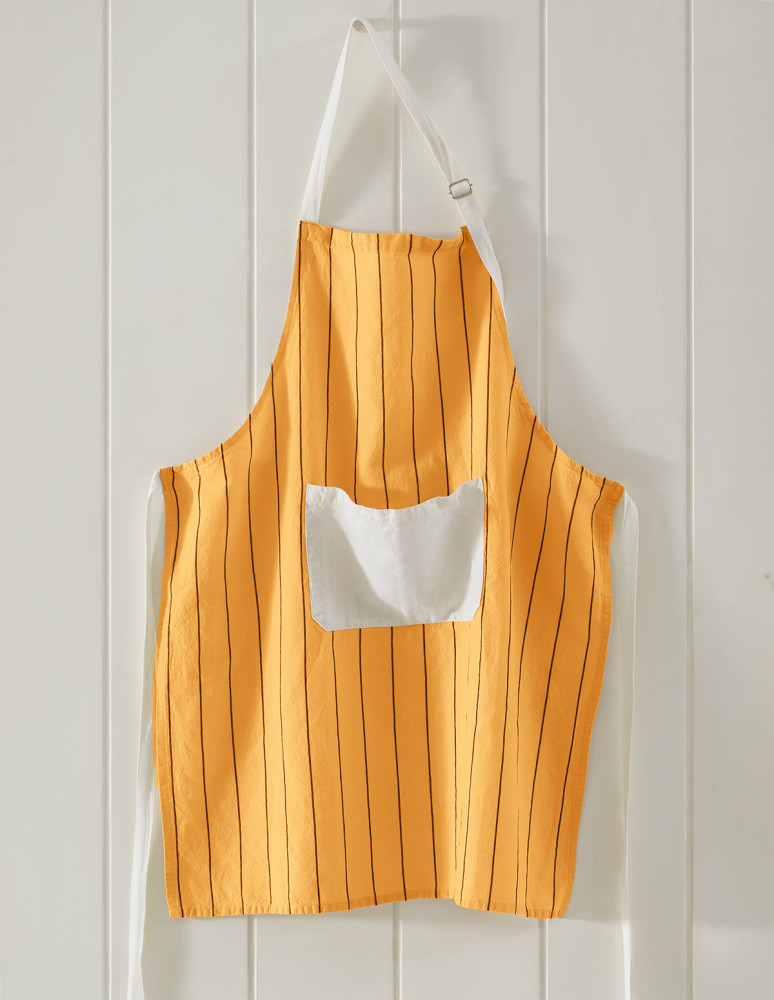 Tablier coton/lin à fines rayures...