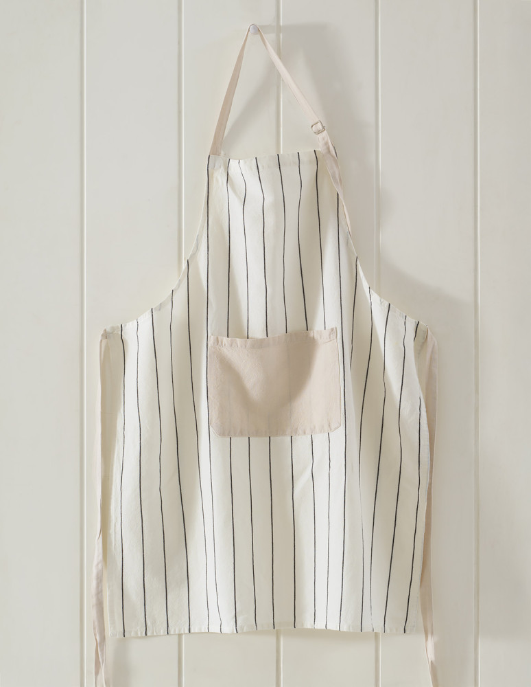 Tablier coton/lin à fines rayures...