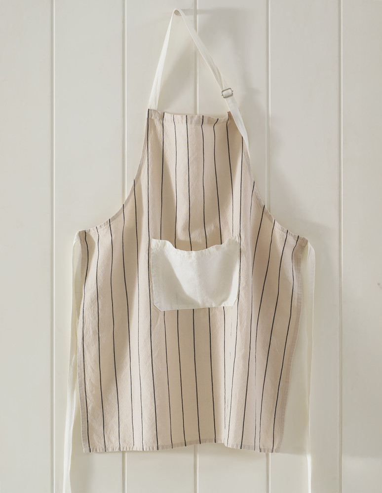 Tablier coton/lin à fines rayures...