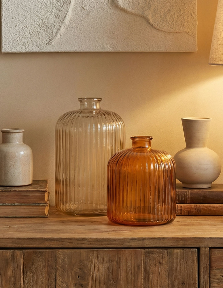 Vase en verre recyclé strié...