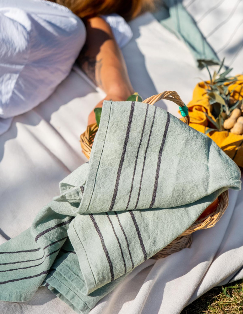 Lot de 3 torchons coton/lin à larges...