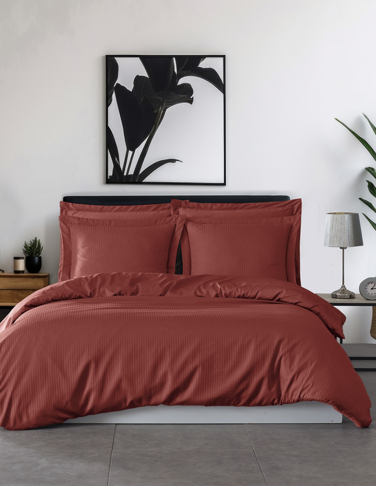 Parure housse de couette rayée satin...