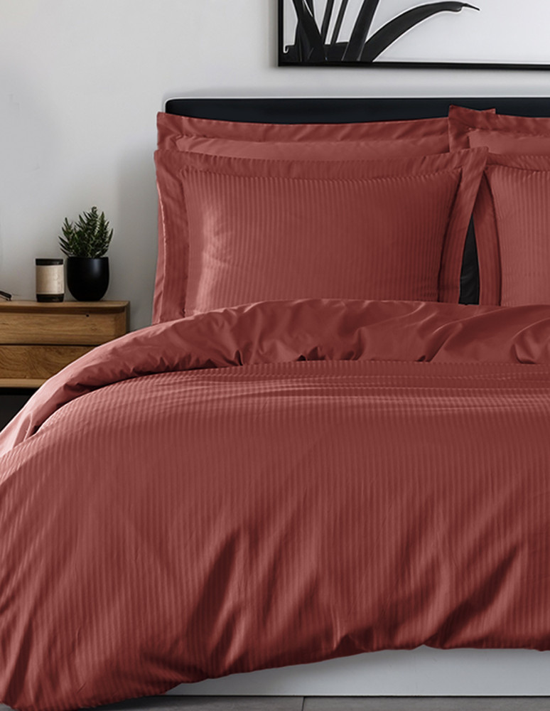 Parure housse de couette rayée satin...