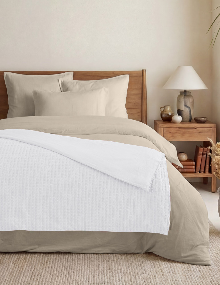 Chemin de lit en coton lavé WAFFLE KNOTE