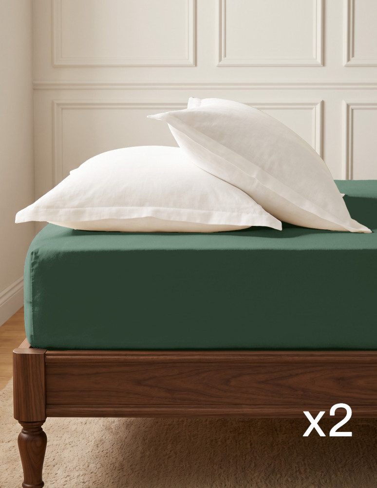 Lot de 2 draps housse flanelle coton...