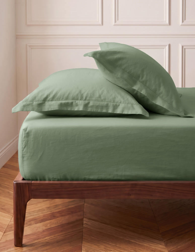 Drap housse en coton lavé biologique...